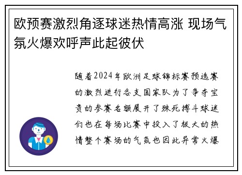 欧预赛激烈角逐球迷热情高涨 现场气氛火爆欢呼声此起彼伏